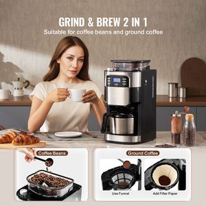 Cafetera de 8 Tazas con Molinillo, 3 Niveles de Intensidad, Temporizador de 24 Horas, Carcasa de Vidrio - para Hoteles - Product Image 2