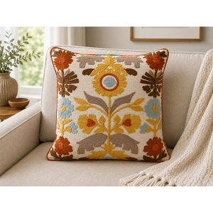 Luxury Cotton Turner Embroidered Cushion Cover | Decorative Floral Embroidery <b>Throw</b> <b>Pillow</b> Cover | Handmade Home Decor - Product Image 2