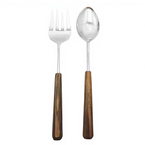 Vente en gros de couverts nouveau design en acier inoxydable avec manche en bois plaqué argent cuillère et fourchette couverts de cuisine pour la salle à manger - Product Image 2