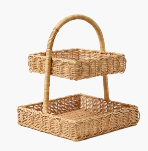 Best Sale 2026 Double Tier Rattan Serving <b>Basket</b> Eco-Friendly <b>Tray</b> for Hotel Restaurant Elegant Boho Style Home Decoration - Product Image 2