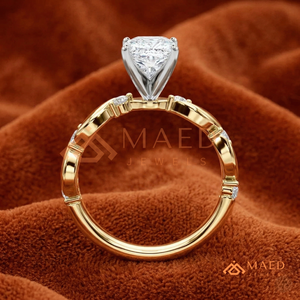 Yellow Gold Over <b>Silver</b> Cushion <b>Solitaire</b> – Classic Nature-Inspired Anniversary <b>Ring</b> - Product Image 4