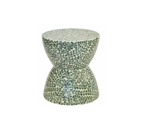 Luxury Mother of Pearl Inlay <b>Stool</b> / Side <b>Table</b> – Round Shell Mosaic Accent <b>Table</b>, Handmade Coastal Home Decor Made in Vietnam - Product Image 3