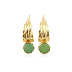 18K Gold Plated Bezel Set Fancy <b>Drop</b> Earrings with Prehnite Chalcedony Stone Women's Classic Style Jewelry for Party Occasions - Product Image 4