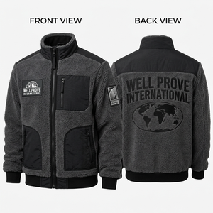 Veste en toile premium 380 GSM 100% laine respirante à col rabattu, gris anthracite et noir, avec écusson tissé sur la poitrine - Product Image 1