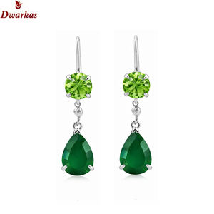 Pendientes elegantes y modernos para mujer, rodio, plata de ley 925, peridoto, ónix verde, circonita cúbica, pendientes con múltiples piedras preciosas, regalo para fiesta de aniversario - Product Image 2
