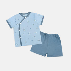 Ensemble de vêtements pour bébé mignon et amusant à manches courtes avec fermeture latérale, 95% bambou, 5% élasthanne, tricot extensible unisexe - Product Image 4
