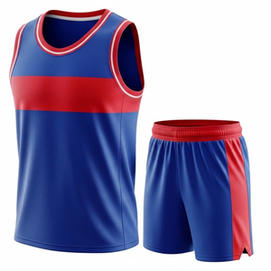Ensemble uniforme de basketball bleu marine pour homme, maillot sans manches et short avec bordure blanche et bleu roi, polyester respirant - Product Image 4
