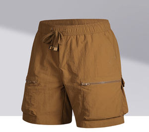 Shorts d'été pour hommes, couleur unie, polyvalents, rétro, amples, décontractés, pantalons de plage à cinq points - Product Image 1