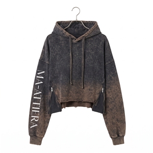 <b>Women</b> Vintage Washed Fleece Hoodie Cropped <b>Pullover</b> With Zip Side Panels Custom Streetwear Sweatshirt Wholesale Wear - Product Image 5