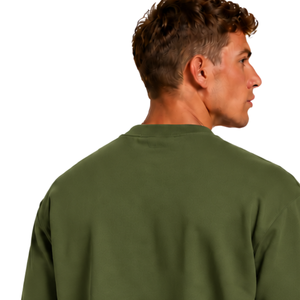 Sweat-shirt vert olive pour homme, col rond, manches longues, pull décontracté en polaire, logo personnalisé, streetwear, vêtements de sport d'hiver, vente en gros - Product Image 4