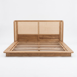 Teak Wood <b>Bed</b> <b>Frame</b> Natural <b>Rattan</b> Cane Headboard Solid Timber Platform <b>Bed</b> for Hotel Resort Villa Hospitality Projects Bulk - Product Image 4