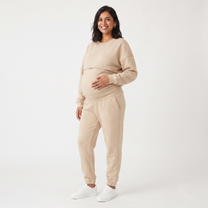 Conjunto Deportivo de Algodón para Mujer, Sudadera Holgada de Manga Larga con Hombros Caídos y Pantalones Deportivos para Embarazadas, Conjunto Deportivo de Felpa - Product Image 1