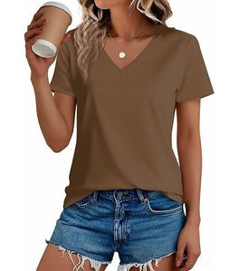 STELLAR Casual Business Office Wear 100% Cotton Solid Brown O-Neck Women <b>Tshirt</b> <b>Summer</b> Short Sleeve Regular Fit Knitted 240g - Product Image 1