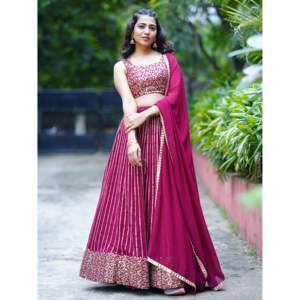 Dazzling Magenta <b>Sequins</b> Georgette Engagement Wear Lehenga Choli - Product Image 2