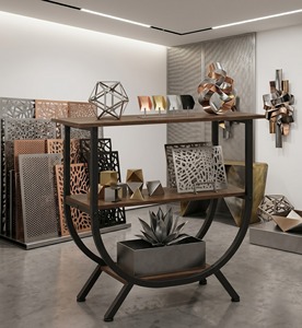 Semicircle Metal Frame Modern U Shaped <b>Console</b> <b>Table</b> 3 Tier Entryway Accent <b>Table</b> <b>Rustic</b> Wood Corridor Sofa Side Shelf - Product Image 3