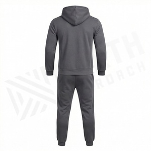 Ensemble de survêtement gris à capuche pour homme, couleur unie, décontracté, manches longues, pantalon à cordon de serrage, coupe régulière, 100 % coton, pour l'automne - Product Image 2