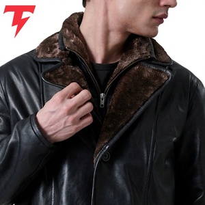 <b>Men's</b> Genuine <b>Leather</b> Eco-Friendly Feather Filled <b>Long</b> Down <b>Coat</b> Notched Lapel Single Breasted Overcoat Standard Winter Wear - Product Image 5