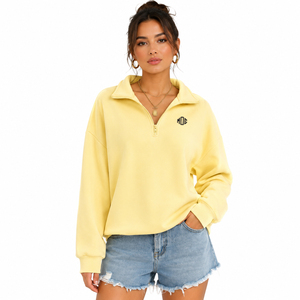 Yellow Oversized Quarter Zip Stand Collar Women's Sweatshirt Drop Shoulder High Street Hoodies Custom Logo OEM Manufacturer - Product Image 1