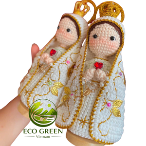 Muñeca de la Virgen María Hecha a Mano con Ganchillo, Figura Religiosa Católica con Rosario y Corona, Decoración Cristiana para Regalo - Product Image 4
