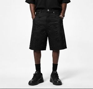 Shorts en jean déchiré délavé à l'acide pour hommes, personnalisables avec logo brodé et strass, taille élastique, écologiques et respirants, vente en gros - Product Image 1