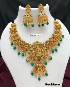 Gold Plated Bridal <b>Set</b> Choker Necklace Drop Earrings Tikka Ethnic Kundan Pearl Trendy Wedding Engagement Anniversary High - Product Image 1