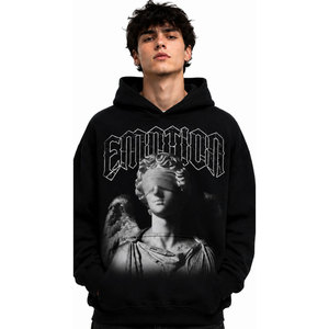 Sudadera con Capucha Negra para Hombre, Estilo Urbano, Oversize, con Estampado Frontal, Algodón French Terry, para Otoño, Corte Regular - Product Image 5