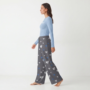 Women's <b>Heart</b> Pattern Pajama Set Long Sleeve Round Neck <b>Top</b> Matching Pants Soft Breathable Nightwear Loungewear - Product Image 3