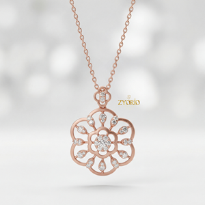 Pendentif en forme de croissant floral plaqué or rose avec diamants, chaîne à maillons, bijoux de luxe pour mariage, anniversaire, cadeau, fête - Product Image 1