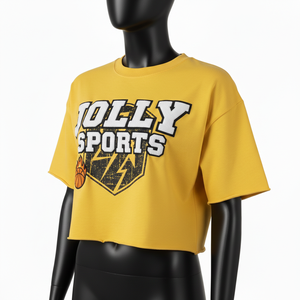 T-shirt court pour femme en jersey de coton respirant, jaune, style crop, avec impression de logo personnalisé - Product Image 4