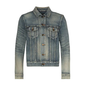 Good Quality Custom Casual Slim Fit <b>Long</b> Sleeve Reversible Stand Collar Embossed Denim <b>Jacket</b> Front Logo Color 100% Cotton - Product Image 6