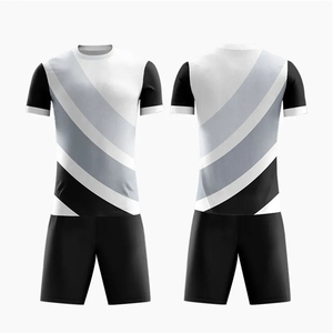 Ensemble de maillots de football personnalisables pour hommes, manches courtes, respirant, anti-transpiration, séchage rapide, uniforme toutes saisons, noir, blanc, gris - Product Image 1