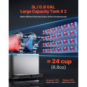 Machine à slush commerciale 340W 3LX2 en acier inoxydable, machine à boissons glacées automatique pour la maison avec préservation de la température - Product Image 3