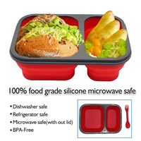 Lonchera Plegable de Silicona con Doble Compartimento, Contenedor de Alimentos de 1-3L, Reduce el Desperdicio y Organiza los Alimentos con Eeser