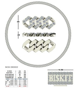 Collier de luxe pour homme en or massif 14 carats, chaîne cubaine plate de 8 mm avec diamants de laboratoire ronds, style hip-hop lourd, fermoir boîte avec plaque nominative - Product Image 2