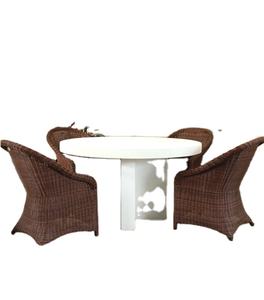 Table basse de salon vietnamienne, meubles traditionnels vintage, table ronde à base croisée, béton blanc - Product Image 1