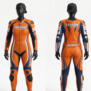 Premium cowhide leather 900 GSM white black red panelled downhill longboarding suit embossed heat transfer logos - Product Image 2