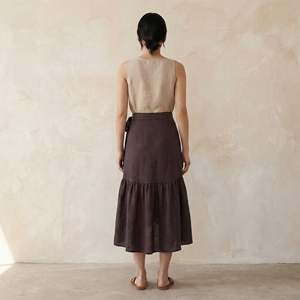 Women Brown Cotton Flax Ruffle Midi <b>Wrap</b> <b>Skirt</b> For Women Featuring Lightweight Fabric Modern Style Comfortable Fit For Everyday - Product Image 5