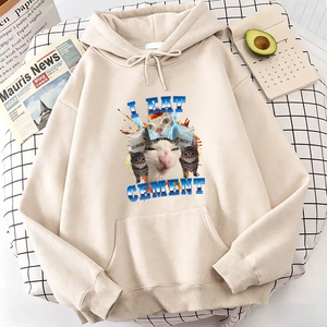 เสื้อฮู้ดพิมพ์ลายมีมแมวตลก "ฉันกินซีเมนต์" สไตล์ญี่ปุ่น เสื้อฮู้ดลำลอง เสื้อสเวตเชิ้ตสำหรับผู้ชายและผู้หญิง เสื้อฮู้ด เสื้อสเวตเชิ้ต - Product Image 4