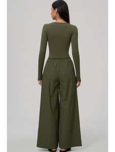 Conjunto de Yoga de 2 Piezas para Mujer, Cuello Redondo, Manga Larga, Pantalones Anchos de Cintura Alta, Ropa Deportiva - Product Image 3