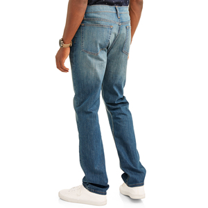 Jeans casuales de hombre, corte slim fit, lavado al agua, azul, cintura media, pantalones rectos holgados, jeans casuales de mezclilla, jeans de pierna ancha para hombre - Product Image 4