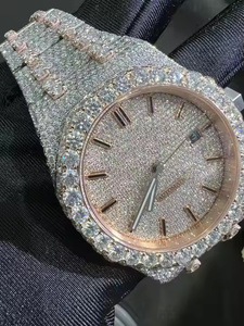 Montre de luxe en quartz pour homme, avec diamants Moissanite, en acier inoxydable, verre saphir, design épuré, cadeau idéal - Product Image 6