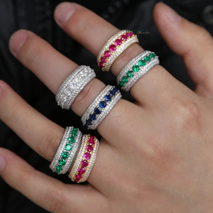 Anillo de eternidad chapado en oro amarillo para mujer con incrustaciones de rubí y diamantes, joyería de lujo para boda - Product Image 2