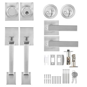 Set Maniglia e Serratura per Porta Doppia Stile Europeo, Leva Reversibile in Nichel Satinato, Leva Quadrata Resistente per Porte Francesi Doppie - Product Image 1