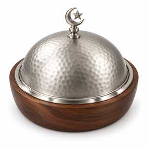 Plat à réchaud rond avec support en bois, base en bois, revêtement extérieur en bois, chauffe-plat artisanal en bois - Product Image 3