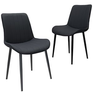 Set di 2 Sedie da Pranzo Senza Braccioli in Pelle PU Nera con Motivo a Onde e Gambe in Metallo per Cucina, Ristorante, Soggiorno - Product Image 1