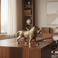 Figura Decorativa de León en Latón Antiguo de Lujo AG Elements, 22.5x9x15.5 cm, Hecha a Mano, Estilo Art Deco, Duradera, Ecológica, Decoración de Escritorio, Diwali