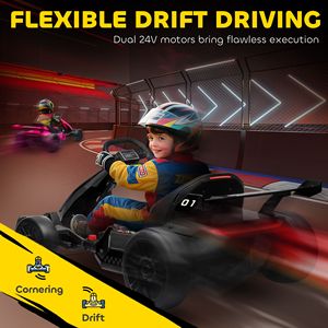 Go-Kart Elettrico da Corsa 24V 7.5 MPH con Sedile Regolabile per Bambini, Avvio Lento, Nero - Product Image 5