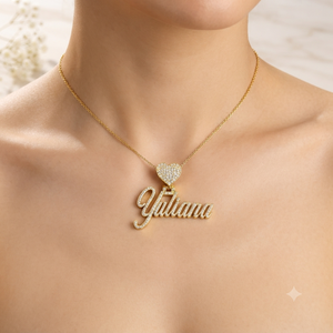 Collier unisexe Hip Hop en argent 925 plaqué or avec pendentif lettre initiale personnalisée, fermoir cœur et moissanite taille brillant - Product Image 2