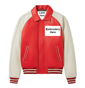 Veste universitaire en cuir rouge pour homme avec broderie, col montant, coupe classique, style décontracté d'hiver, fermeture à un bouton - Product Image 5