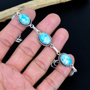 <b>Infinity</b> Exports Larimar Gemstone Beaded <b>Bracelet</b> Handmade Antique Style 925 Sterling Silver Plated Adjustable Unisex <b>Bracelet</b> - Product Image 1